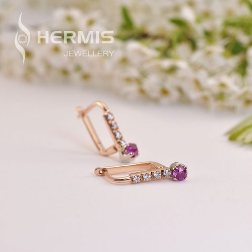 [:lt]Auksiniai auskarai su purpuriniais akmenimis ir briliantais[:en]Purple stone and diamonds golden earrings[:]