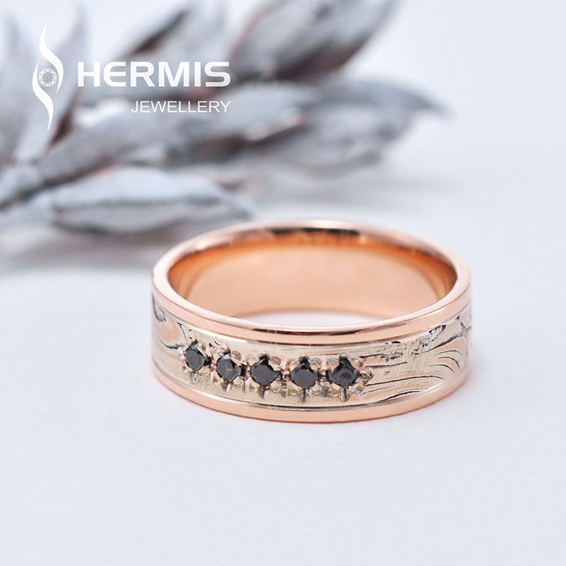 [:lt]Vestuviniai mokume gane žiedai su juodais briliantais[:en]Mokume gane wedding ring with black diamonds[:]