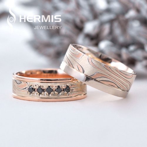 [:lt]Vestuviniai mokume gane žiedai su juodais briliantais[:en]Mokume gane wedding ring with black diamonds[:]