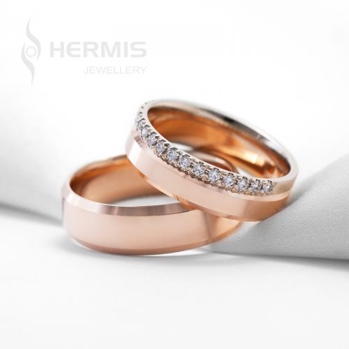 [:lt]Raudono ir balto aukso vestuviniai žiedai su briliantais[:en]Rose and white gold wedding rings with diamonds[:]