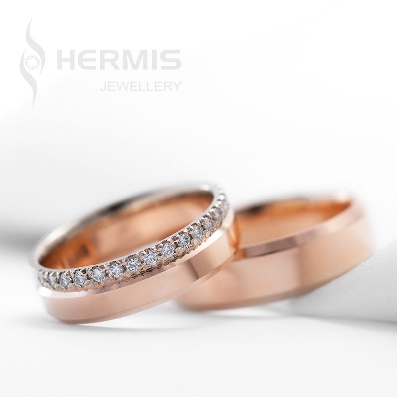 [:lt]Raudono ir balto aukso vestuviniai žiedai su briliantais[:en]Rose and white gold wedding rings with diamonds[:]