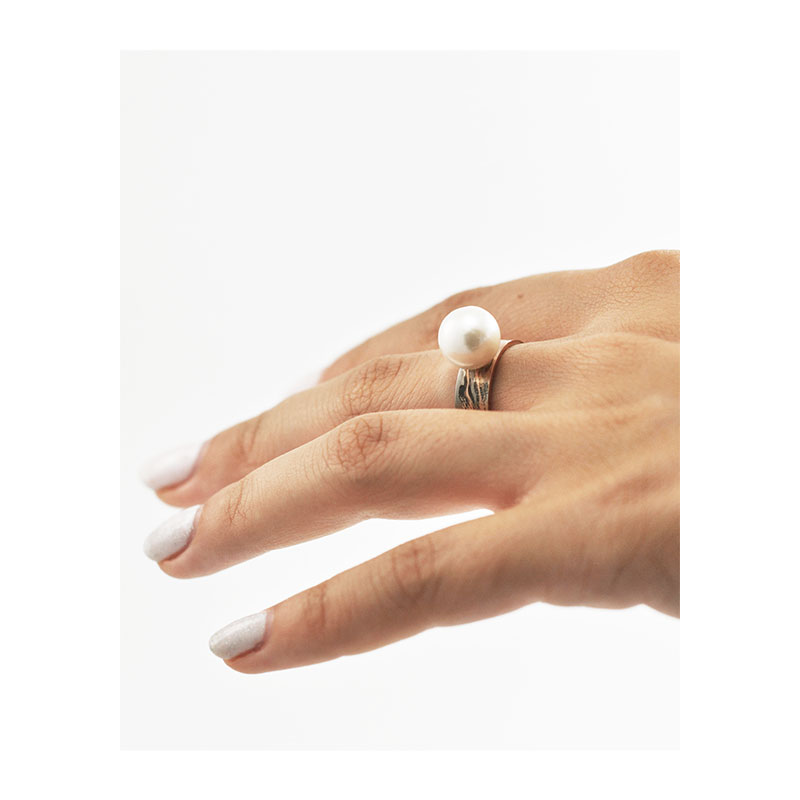 [:lt]Mokume gane žiedas su stambiu perlu[:en]Mokume gane ring with large pearl[:]