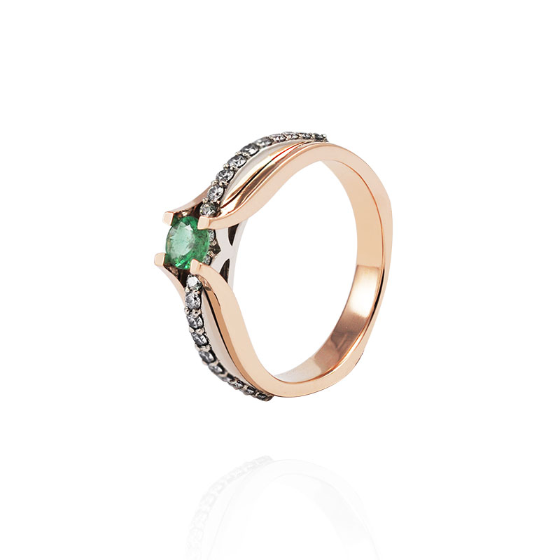 Unikalaus dizaino žiedas su natūraliu smaragdu