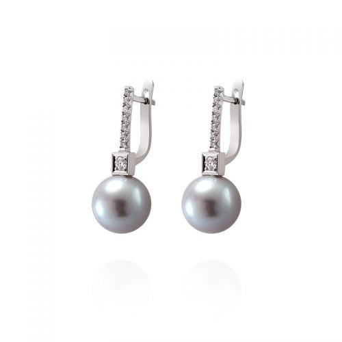 Auskarai su pilkais perlais ir deimantais A1363