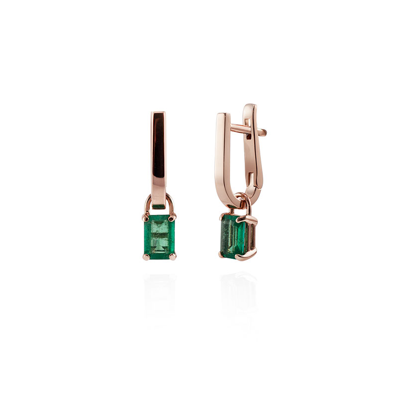 Auksiniai auskarai-transformatoriai su smaragdais A1588