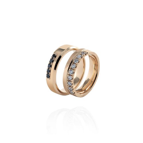 Vestuviniai žiedai su juodais deimantais ir baltais briliantais V1706